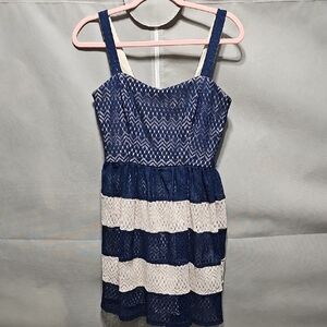 Teeze Me Navy and Cream Lace Stripe Sundress